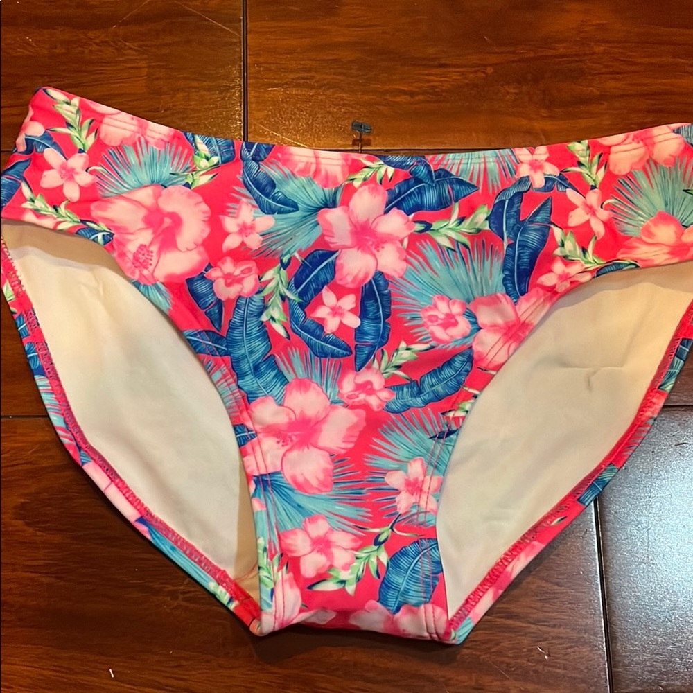Tropical Vibes Kids Bikini Bottom - Pink and Blue Floral Large(10/12) kids